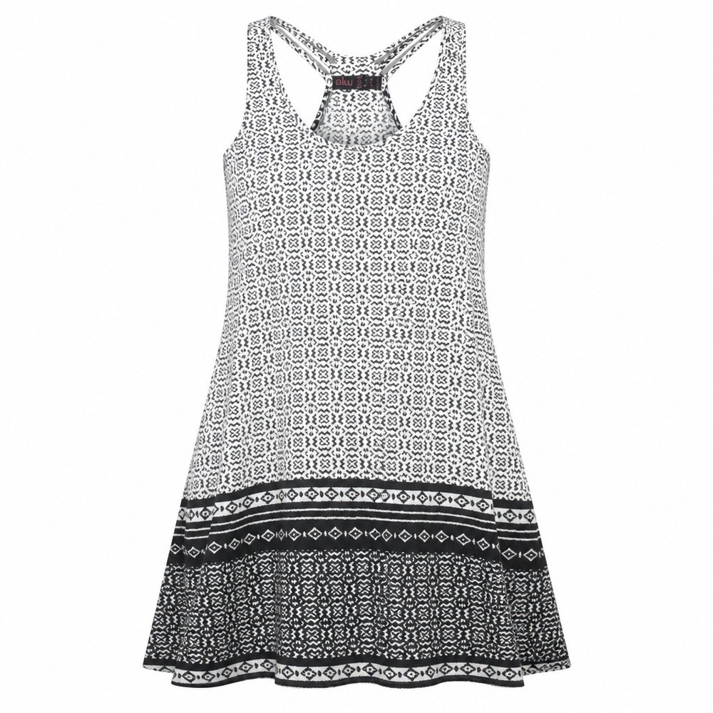 Ally Womens Black White Geometric Tribal Print Racerback Mini Dress Size US 4